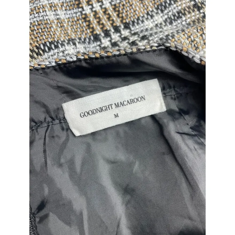 Goodnight Macaroon Plaid Tweed Fringe Hem Mini Skirt Size‎ Medium Preppy Twee